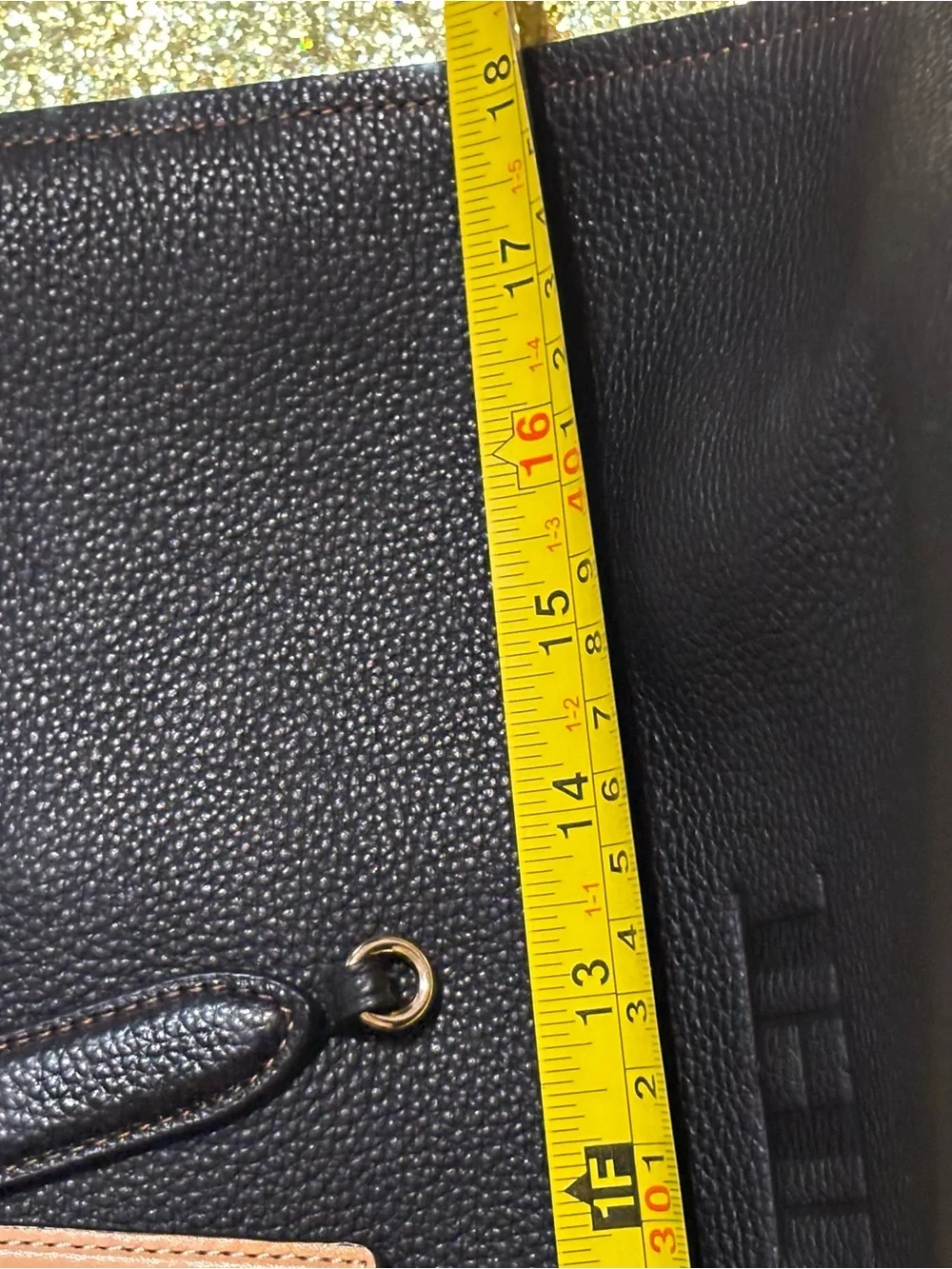 Coach Black Leather Tote with Tan Leather Tag